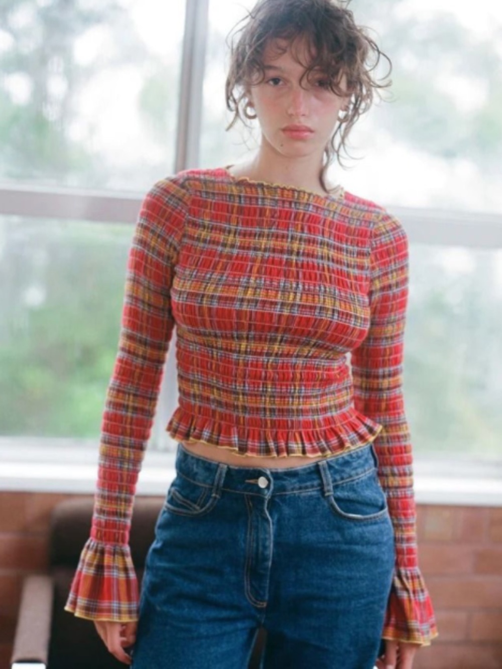 Après Studio Valentine Plaid Ruched Longsleeve NWOT